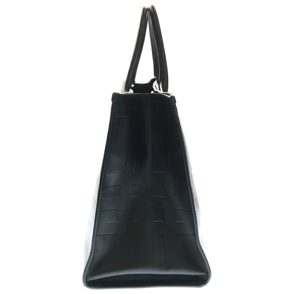 BURBERRY Check Embossed Leather Tote Bag Black - Picture 3 of 6